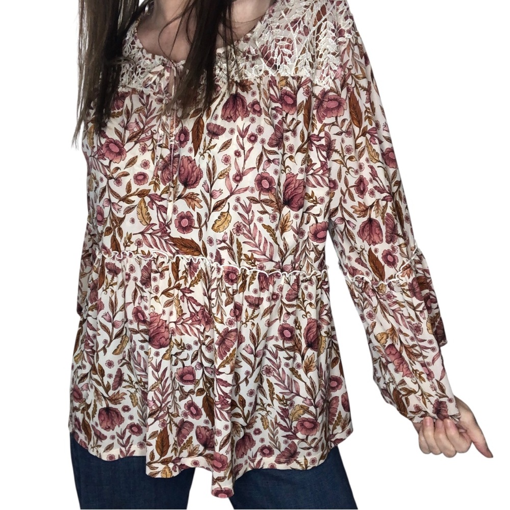 Style&Co Sz 2X Peasant Blouse Top Bohemian Feminine Pullover Tiered Ruffled
